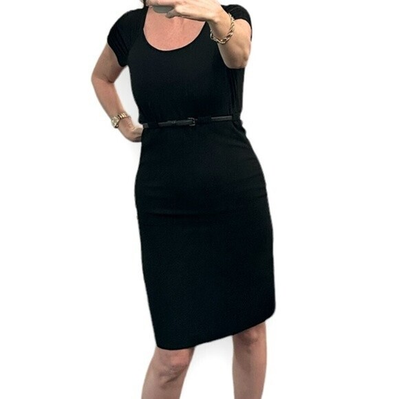 Calvin Klein Black Knee length high waist Sheath dress retro formal cocktail M - Picture 4 of 11